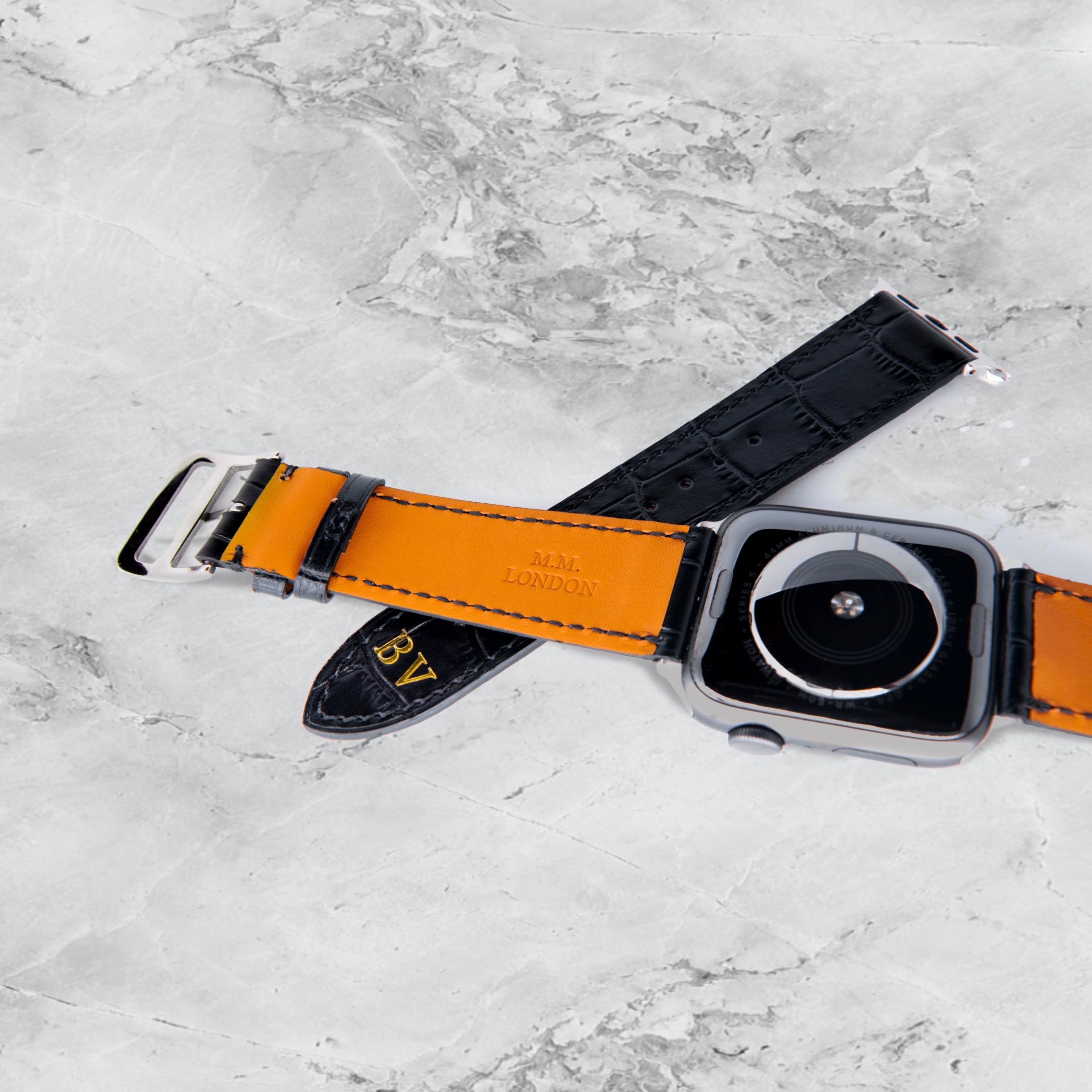 MM London Matte Finish Crocodile Black Apple Watch Strap (42/44mm)
